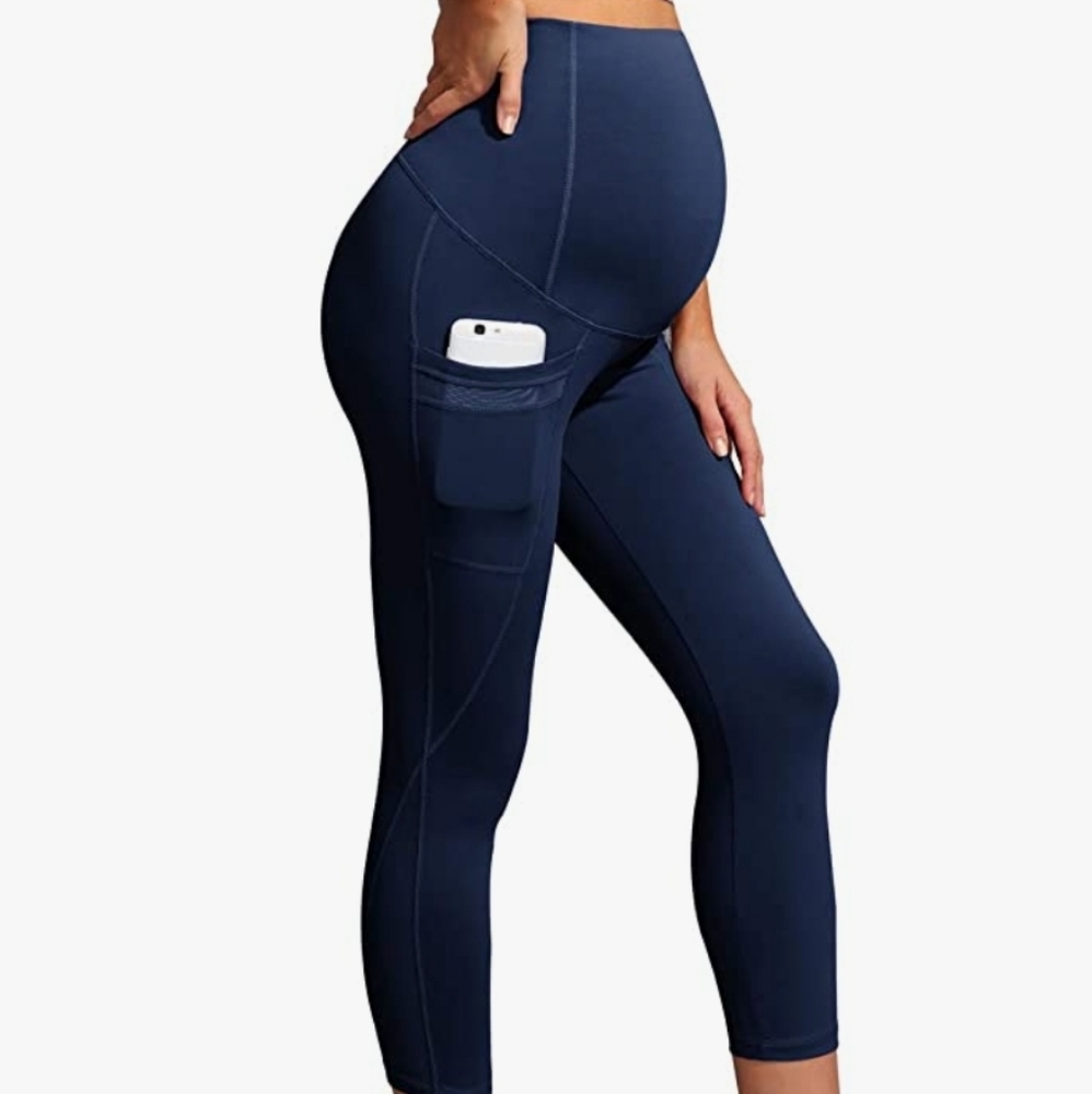 Maacie Women Maternity Over The Belly Active Lounge Mesh Capri Yoga Pants